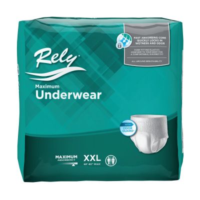 UNDERWEAR, RELY MAXIMUM PROT 2XLG (20/BG 4BG/CS)