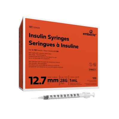 SYRINGE/NDL, INSULIN 1CC 28GX1/2" (100/BX)