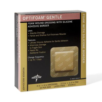 Optifoam® Gentle Adhesive with Border Silicone Foam Dressing, 4 x 4 Inch