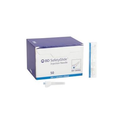 Safety Hypodermic Needle SafetyGlide™ 1 Inch Length 23 Gauge Thin Wall Sliding Safety Needle