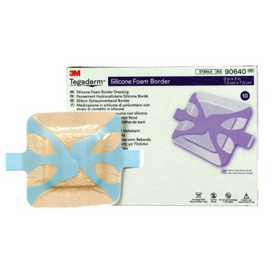 3M™ Tegaderm™ Silicone Adhesive with Border Silicone Foam Dressing, 3 x 3 Inch