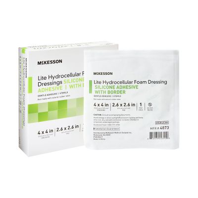 McKesson Lite Hydrocellular Foam Dressings w/ Border & Silicone Adhesive, 4 x 4"