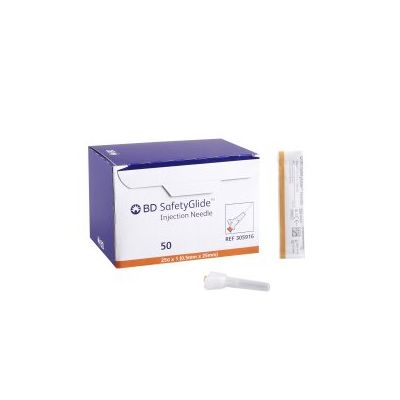 Safety Hypodermic Needle SafetyGlide™ 1 Inch Length 25 Gauge Thin Wall Sliding Safety Needle