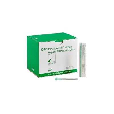 Hypodermic Needle PrecisionGlide™ 1-1/2 Inch Length 21 Gauge Thin Wall Without Safety