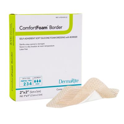 ComfortFoam™ Border Self-Adherent Soft Silicone Foam Dressing, 5 x 5 Centimeter