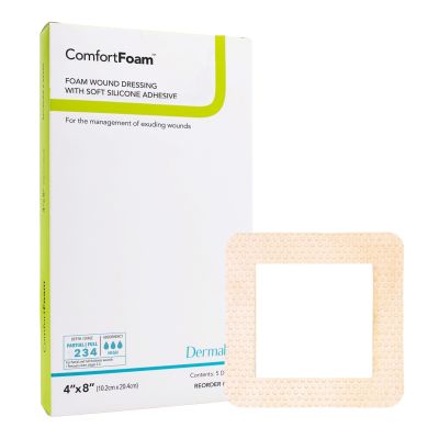 ComfortFoam™ Border Foam Wound Dressing with Silicone Adhesive, 10.2 x 20.4 cm