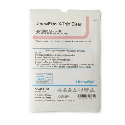 DermaFilm® Thin Hydrocolloid Dressing, 4 x 6 Inch Oval