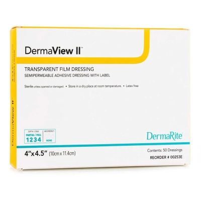 DermaView II™ Transparent Film Dressing with Border, 4 x 4½ Inch