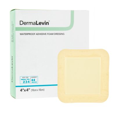 DermaLevin® Adhesive with Border Foam Dressing, 4 x 4 Inch
