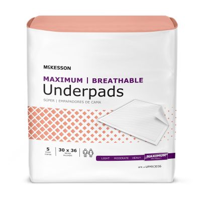 McKesson Ultimate Breathable Underpads, Heavy Absorbency, 30 x 36 Inch, White