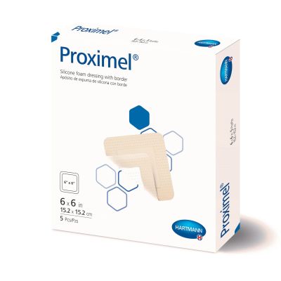 DRESSING, WND PROXIMEL SILICONE FM W/BORDER 6"X6" (5/BX)