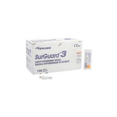 Safety Hypodermic Needle SurGuard3™ 1 Inch Length 25 Gauge Regular Wall Hinged Safety Needle