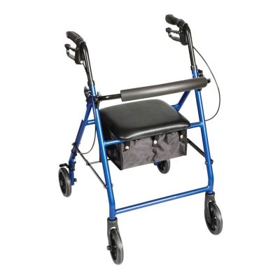 Carex® Classics Four-Wheel Rolling Walker, 6 in. Wheel, 30 - 36 in. Handle, Metallic Blue, 300 lbs