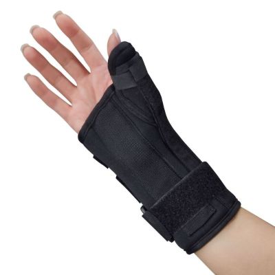 WRIST/THUMB SPLINT, FOAM REMVBL/ADJ PALMAR STAY BLK LT LG