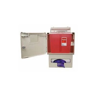 CABINET, SHARPS LOCKING WALLMNT W/GLV BX HLDR 5QT