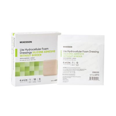McKesson Lite Hydrocellular Foam Dressing w/ Silicone Adhesive w/o Border, 4 x 4