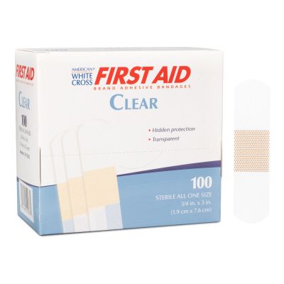 American® White Cross First Aid® Clear Adhesive Strip, 4 x 3 Inch