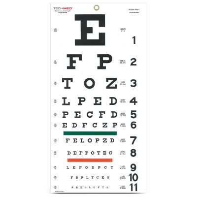Tech-Med® Snellen Eye Test Chart, Wall Mounted, Matte Finish, 11 x 22 Inch