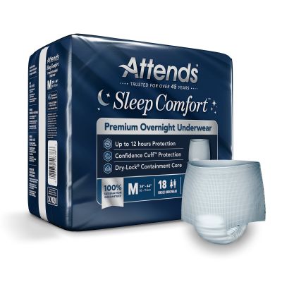 Attends® Sleep Comfort Premium Overnight Underwear, Medium, 24 – 44 Inches
