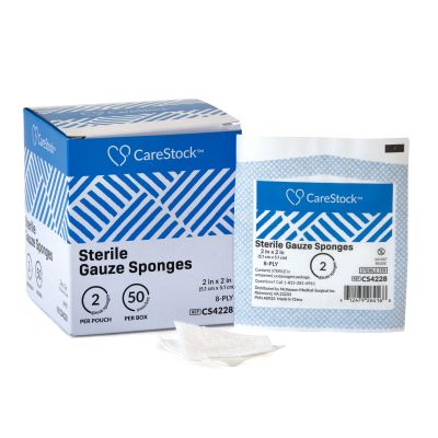 CareStock™ Gauze Sponge, 2 x 2 Inch, 8-Ply, Medical-Grade Cotton Wound Dressing