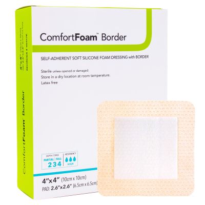 ComfortFoam™ Border Silicone Foam Dressing, 4 x 4 Inch
