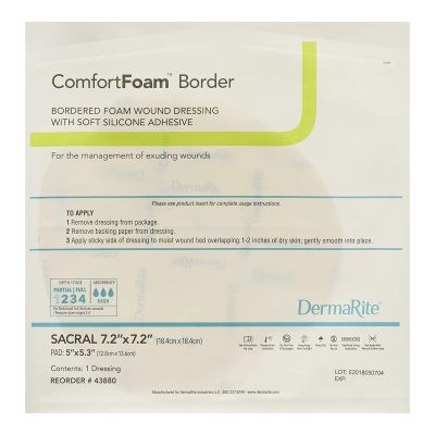 ComfortFoam™ Border Foam Wound Dressing w/ Adhesive, Sacral 18.4 x 18.4 cm