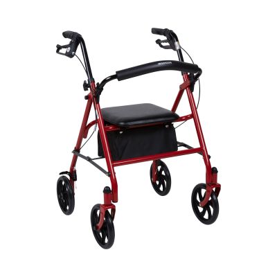 McKesson Folding Steel Four-Wheel Rollator, 12-Inch Seat Width, Red