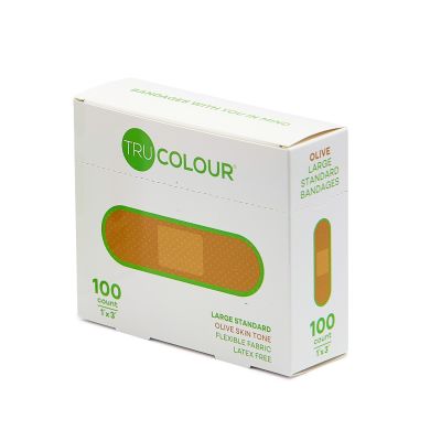 Tru-Colour Skin Tone Shade Fabric Bandage Adhesive Strips – Olive, 1 x 3 Inch