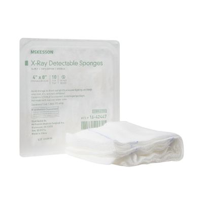 McKesson Sterile X-ray Detectable Gauze Sponge, 4 x 8 Inch, 16-Ply