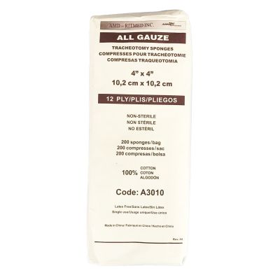 AMD Ritmed Tracheostomy Dressing, 4 x 4 Inch, 12-Ply
