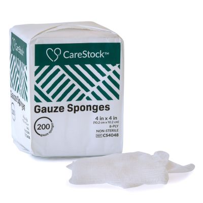 CareStock™ Gauze Sponge, 4 x 4 in. 8-Ply, Medical-Grade Cotton Wound Dressing