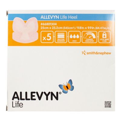 Allevyn Life Heel Silicone Gel Adhesive Foam Dressing, 25 x 25.2 Centimeter