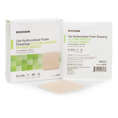 McKesson Lite Hydrocellular Foam Dressing w/ Silicone Adhesive w/o Border, 3 x 3