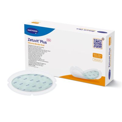 Zetuvit® Plus Silicone Border Super Absorbent Dressing, 4.7 x 9 Inch Oval