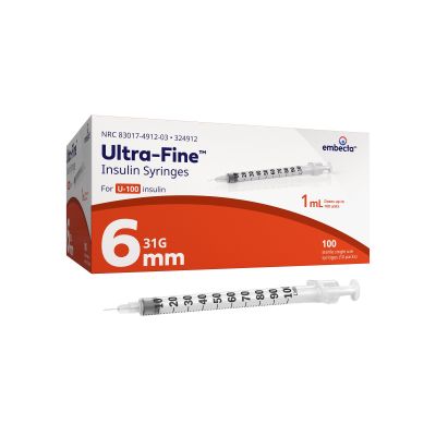 SYRINGE/NDL, INSULIN 1ML 31GX6MM (100/BX 5BX/CS)