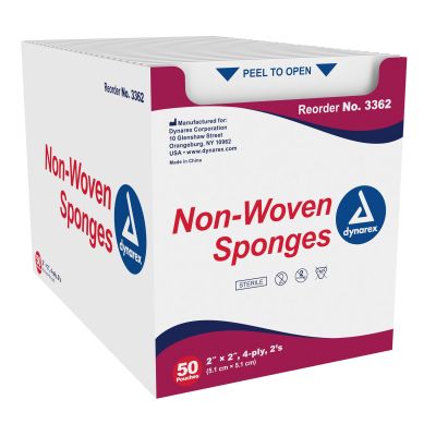 dynarex® Sterile Nonwoven Sponge, 2 x 2 Inch, 4-Ply