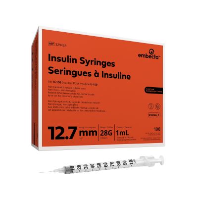 SYRINGE/NDL, INSULIN 1CC 28GX1/2" (100/BX) BD