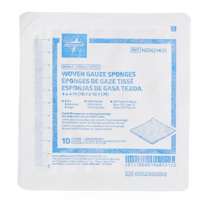 SPONGE, GAUZE 8PLY STR 4"X4" (10/TR 128TR/CS)