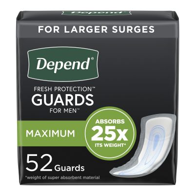 Depend® Guards Incontinence Pads, Disposable, Maximum Absorbency, 12" Length