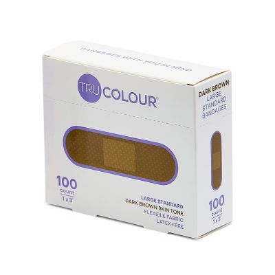 Tru-Colour Skin Tone Shade Fabric Bandage Adhesive Strip, Dark Brown, 1 x 3 Inch