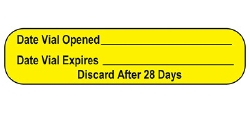 Pre-Printed / Write On Label Indeed Auxiliary Label Yellow Paper Date Vial Opened_____Date Vial Expires____ Discard After 28 Days Black Quality Control Label 3/8 X 1-5/8 Inch