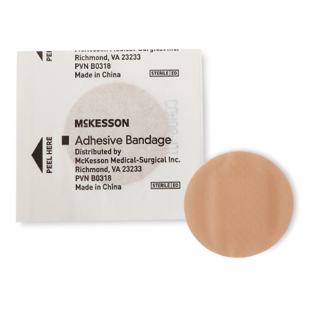 Adhesive Spot Bandage McKesson Plastic Tan 1 Inch Diameter Sterile